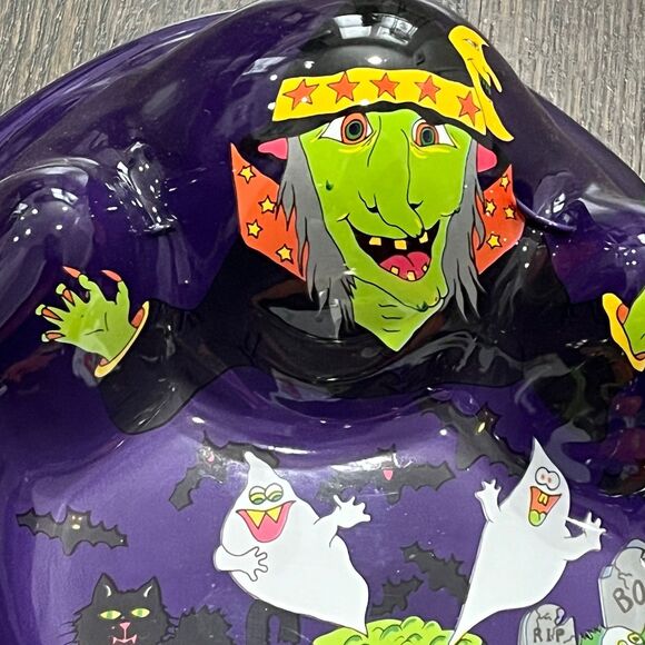 Vintage Ullman Halloween Witch Trick or Treat Candy Bowl 13” Spooky Pumpkin 3D - Picture 3 of 8